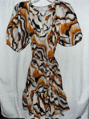 Willa Story Women's Orange Black & White Print Dress